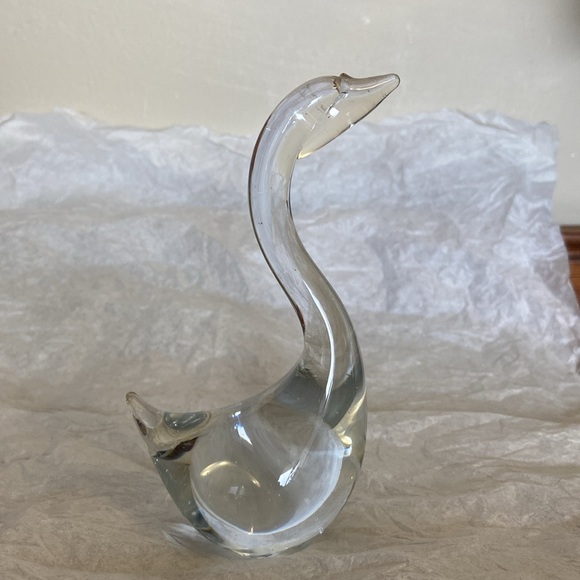 Hand Blown Art Glass Head Down Swan Figurine Paperweight Gift Collectible Clear - Picture 3 of 5
